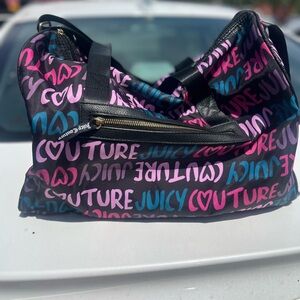 Juicy Couture duffel Black Shoulder Bag with Pink & Blue Logo Print
